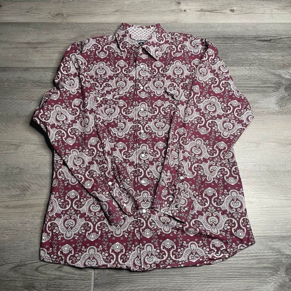 Panhandle Western Shirt Men’s M Pearl Snap Maroon Paisley 100% Cotton #3657009